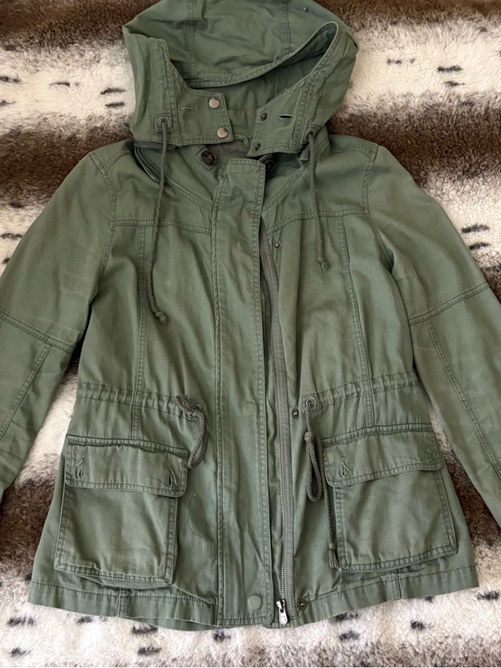 American Eagle Outfitters Olive Green Hooded Utility Jacket